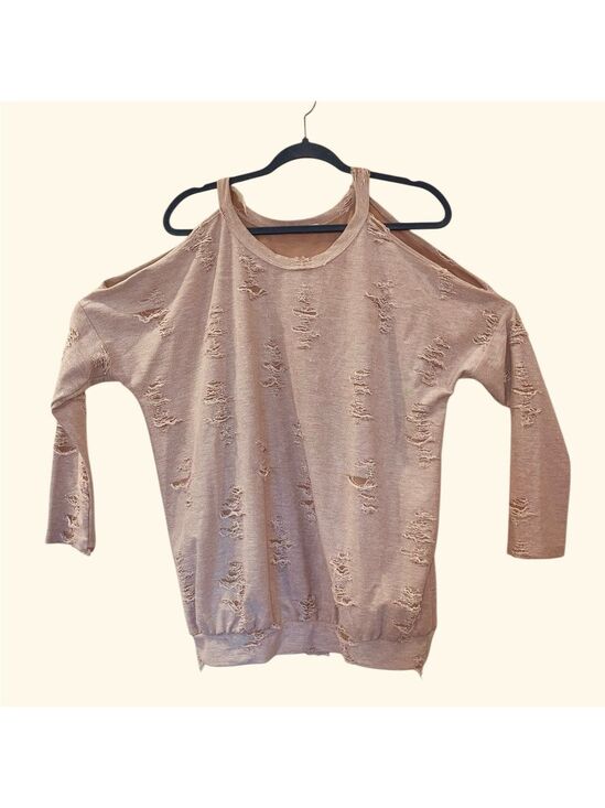 Veveret Tops - Veveret Women's Rose Gold Cold Shoulder Distressed Shirt Sweater Size: Small